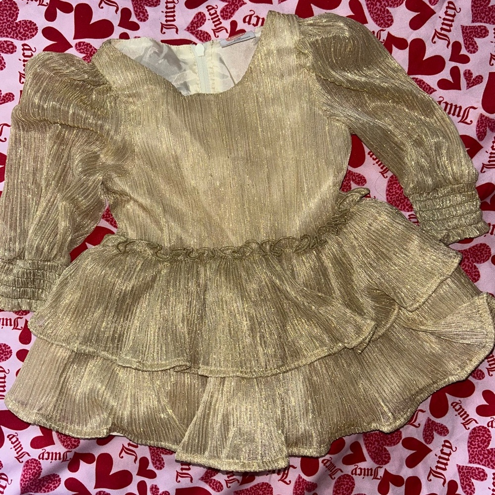 wonder nation Gold Metallic Ruffle Layered Party Dress